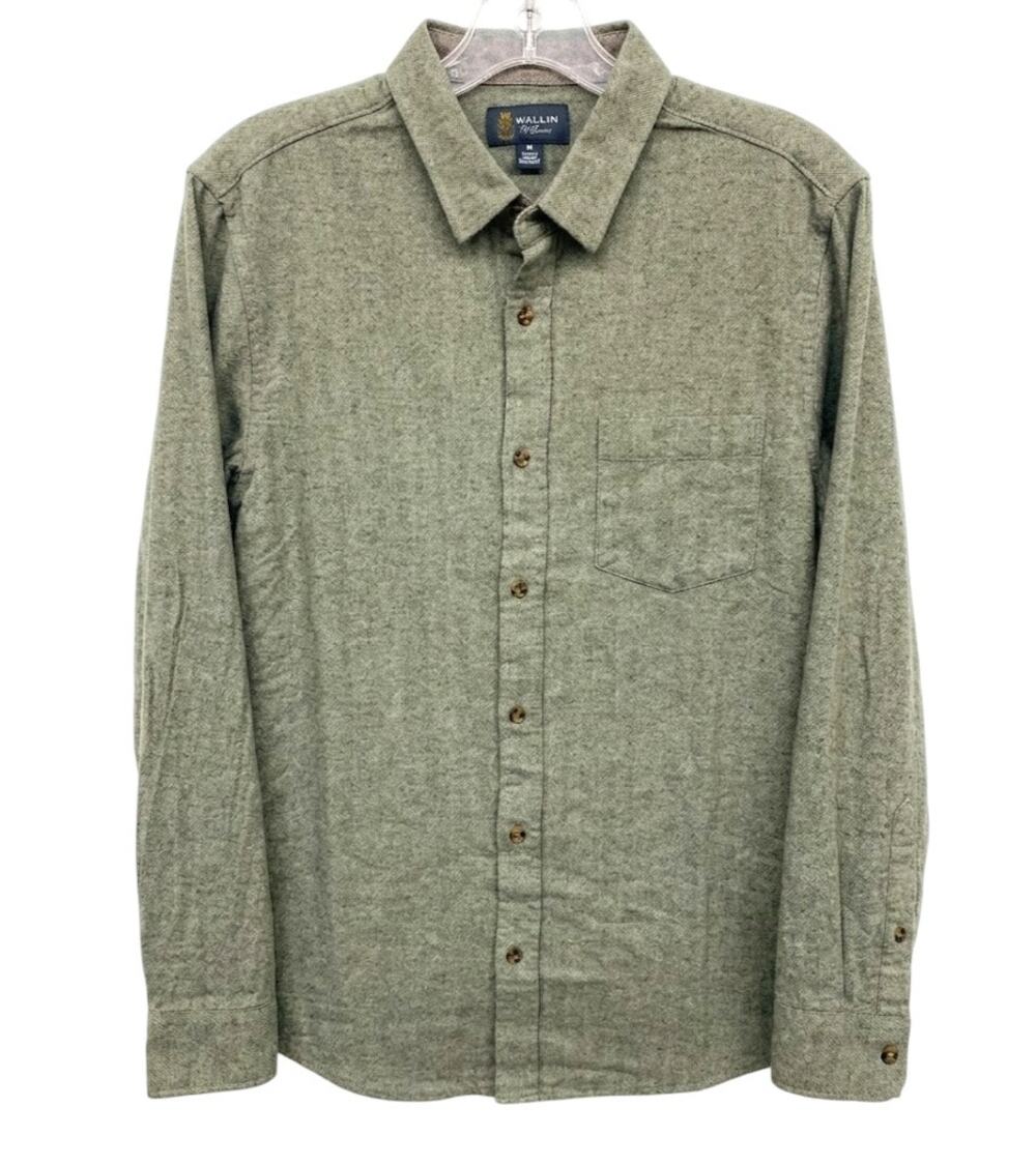 Wallin & Bros Herringbone Button Down Shirt Men's Medium Sage Green 100% Cotton